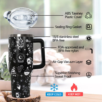Ceovfoi 40 oz Pickleball Coffee Mug Vacuum Insulated Travel Tumbler with Handle, Lid & Straw - Perfect Pickleball Gifts for Players, Coaches, Lovers | Pickleball Accessories