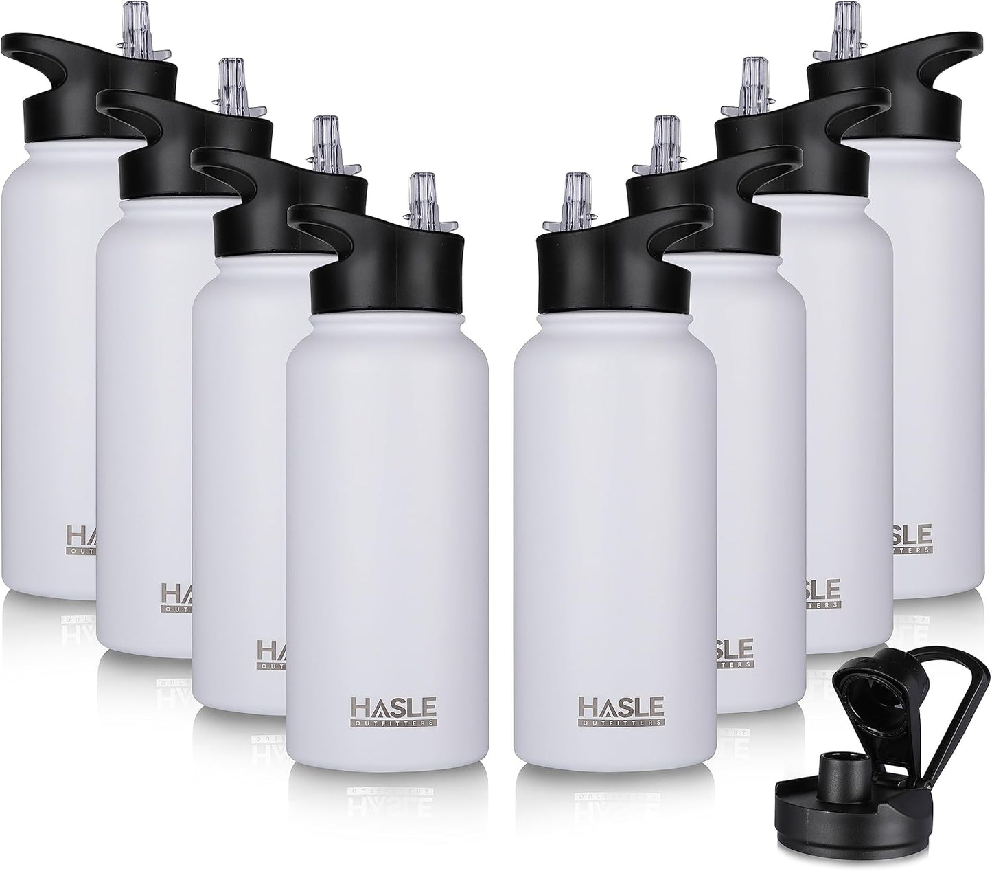 HASLE OUTFITTERS 32 oz Insulated Water Bottle Stainless Steel Double Walled Vacuum Sports Water Bottle with 2 Lids (Straw and Spout Lid) for Gym Camping Hiking(Black,1)