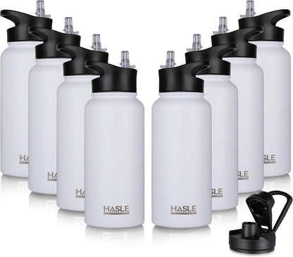 HASLE OUTFITTERS 32 oz Insulated Water Bottle Stainless Steel Double Walled Vacuum Sports Water Bottle with 2 Lids (Straw and Spout Lid) for Gym Camping Hiking(Black,1)