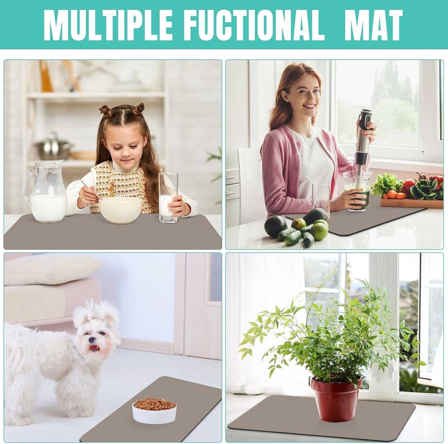 WISELIFE Coffee Mat Super Absorbent Dish Drying Mat Coffee Bar Accessories Match with Machine Large Drying Mats for Kitchen Counter 12" W x 19" L, Black
