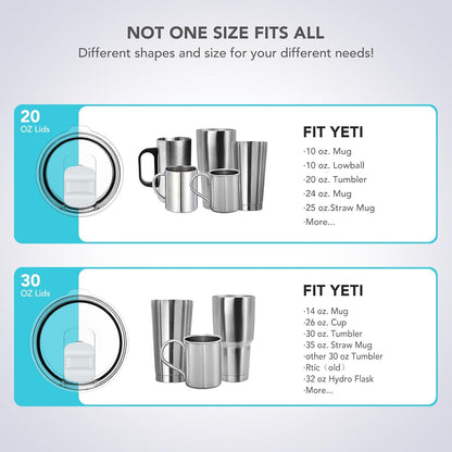 30 oz Tumbler Lid, Replacement Lids Compatible for YETI 30/32 oz Tumbler, 14 oz Mug and 35 oz Straw Mug, 2 Pack Travel Spill Proof Cup Lids Covers with Magnetic Slider Switch, BPA Free