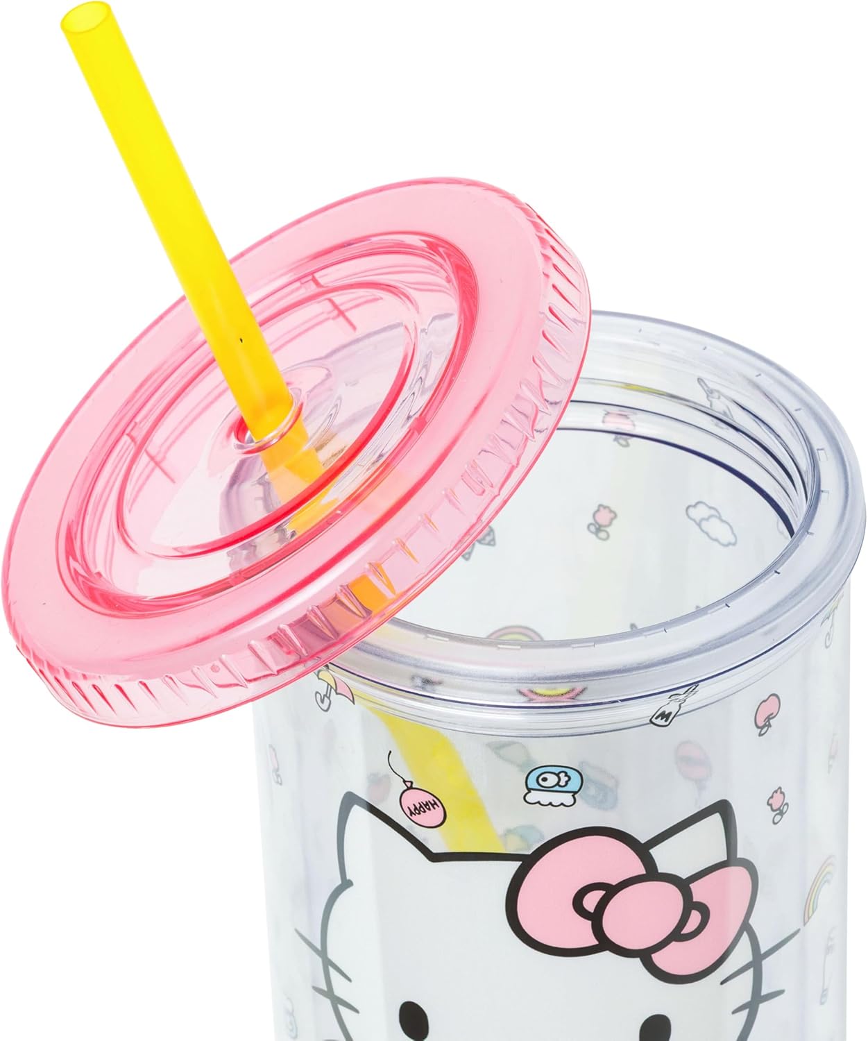 Silver Buffalo Sanrio Hello Kitty Milk Carton Pattern Plastic Boba Tumbler w Lid and Wide Straw, 24 Ounces