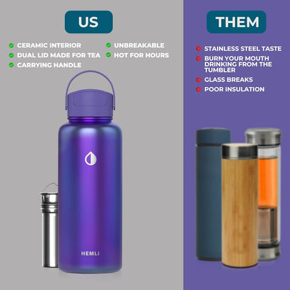 22 oz Ceramic Lined Tea Infuser Travel Tumbler, Micro-Mesh Stainless Steel Infuser, Pure Taste Ceramic Interior, Triple Insulated 12hr Hot Cold, Dual Sip & Straw Lid, Scratch-Resistant