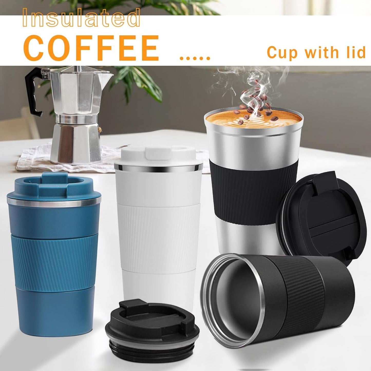 YINBAOGE Insulated Travel Coffee Mug, Spill & Leak Proof, Portable To Go Camping Stainless Steel Coffee Tumbler, Reusable Thermal Coffee Cup with Lid for Hot & Cold Drinks (Black, 12 OZ)