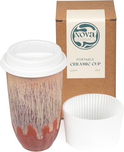 NOVA CERAMICS Coffee Tumbler – Travel Mug - On the Go Coffee Mug – Microwave & Dishwasher Safe Green Coffee Tumbler - Gifts For Women Men Him Her – 16oz – Monsoon
