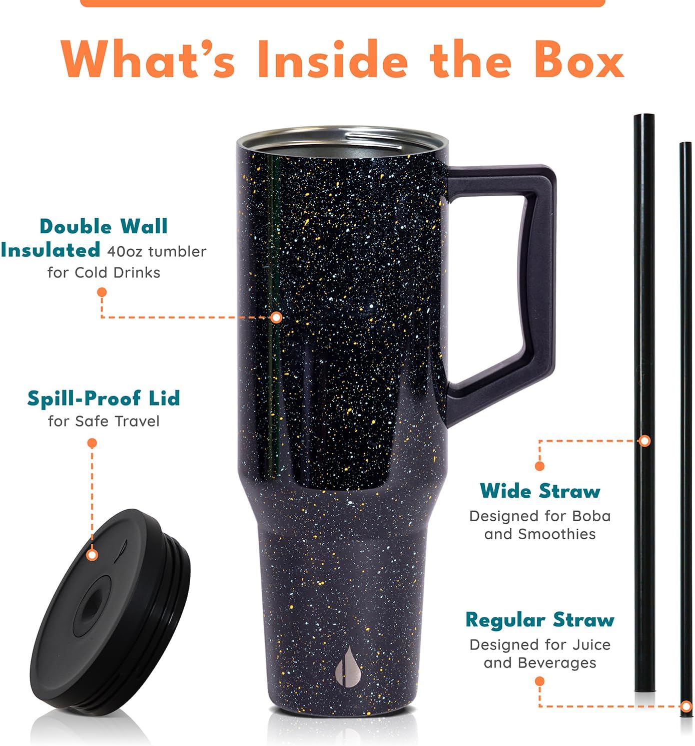 Elemental 32 oz 100% Leak Proof Tumbler with Handle & Straw - Stainless Steel Double Wall Insulated Tumbler for Hot and Cold Beverages - Travel Coffee Mug with Sip & Straw Lid - White - Colors A