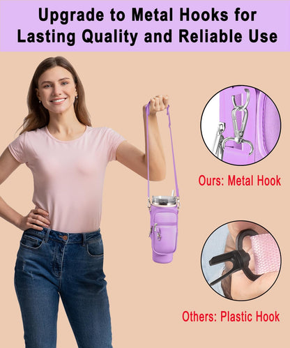 Carrier Bag with Phone Pocket for Stanley 40 oz Tumbler with Handle & Simple Modern 40oz Tumbler - Water Bottle Sling Sleeve Holder for Stanley Cup Accessories with Adjustable Shoulder & Hand Strap