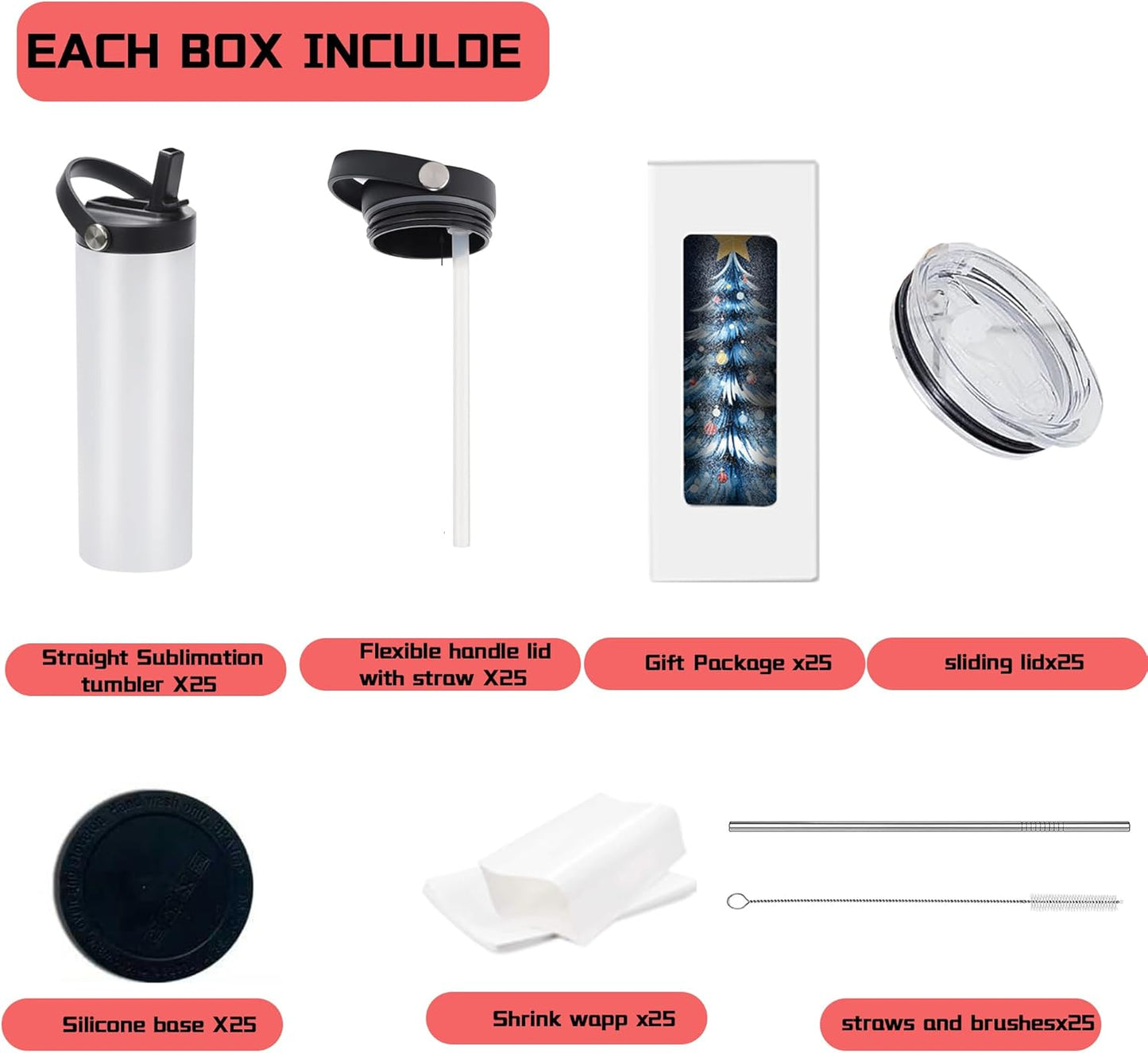 20oz sublimation sport tumblers blanks with two lids ，flat edge sublimation tumblers，double wall stainless steel insulted cup，for Heat Transfer, White (8, with flex handle lid)