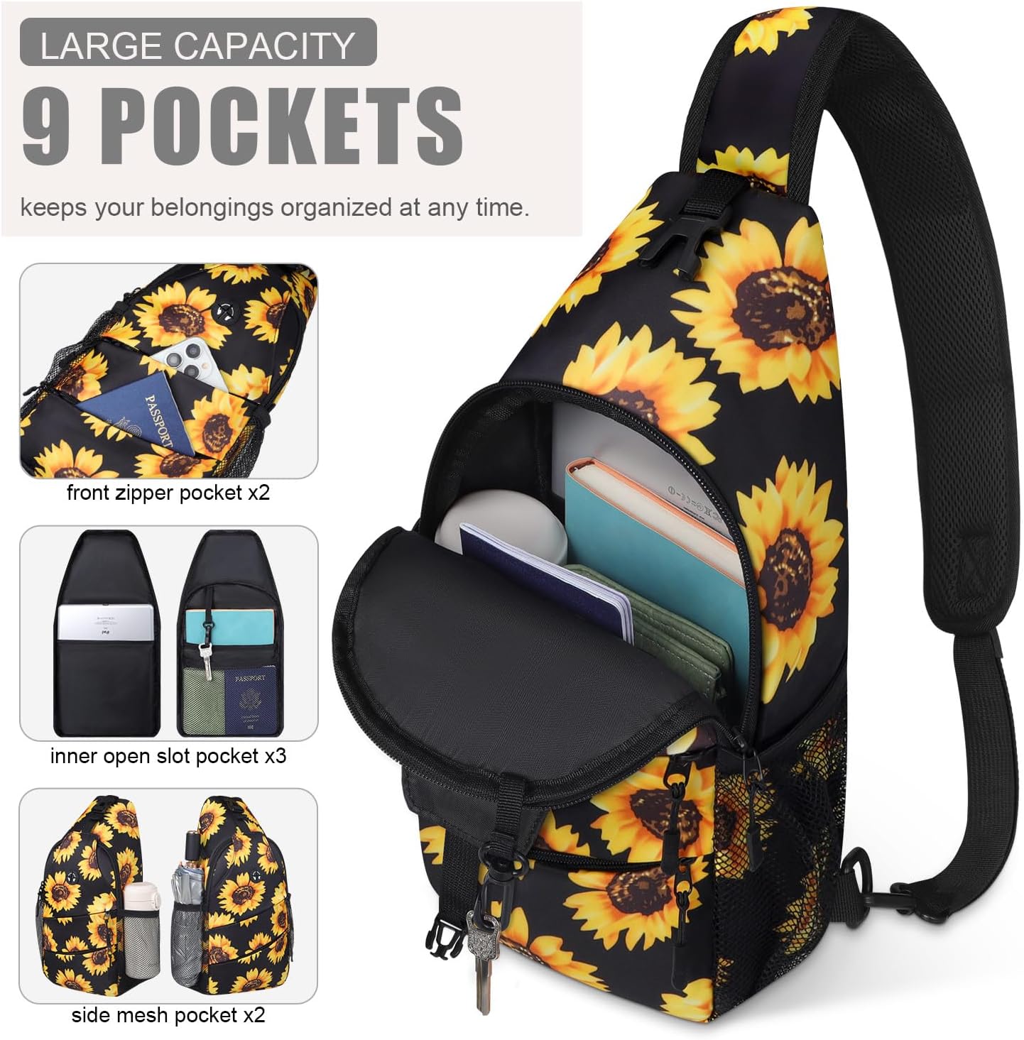 Pritent Crossbody Bags for Women Men Trendy Sling Bag Backpack Casual Chest Bag with Convertible Shoulder Strap