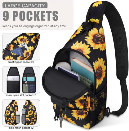 Pritent Crossbody Bags for Women Men Trendy Sling Bag Backpack Casual Chest Bag with Convertible Shoulder Strap