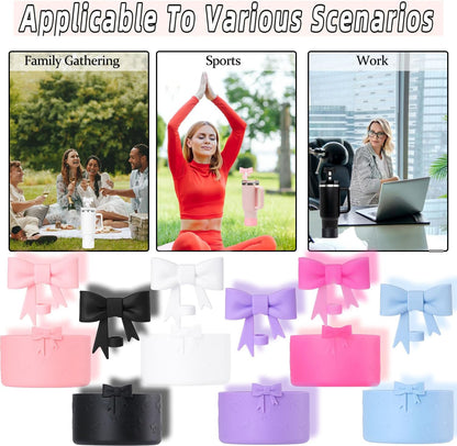 Bow Silicone Protective for Stanley Boot for 20/30/40Oz, 2 Pack for Stanley Cup Accessories Compatible 12-24Oz for Hydroflask Boot and More (Pink Set)
