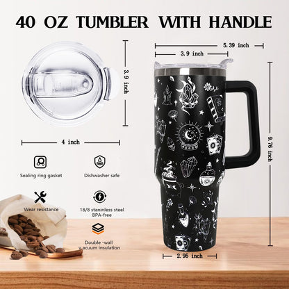 Ceovfoi 40 oz Pickleball Coffee Mug Vacuum Insulated Travel Tumbler with Handle, Lid & Straw - Perfect Pickleball Gifts for Players, Coaches, Lovers | Pickleball Accessories