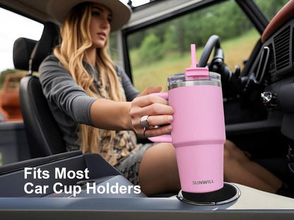 SUNWILL 20 oz Tumbler with Handle and Straw Leak Proof,Travel Coffee Mug with Lid, Stainless Steel Cup Insulated for Office & Gym, Cupholder Friendly, Powder Coated Orchid