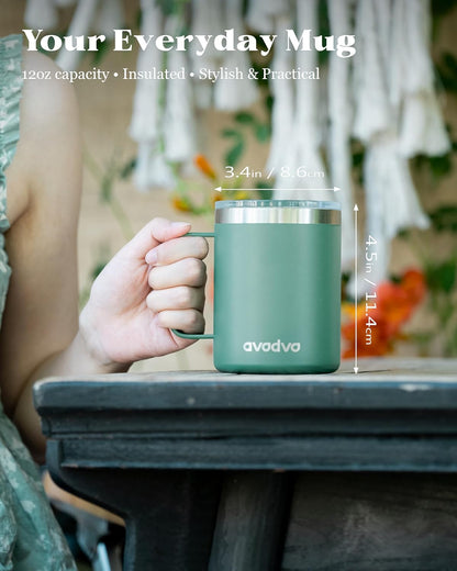 12oz Insulated Coffee Mug with Lid – Includes Two Lids, Stainless Steel Coffee Travel Mug with Handle, Double Wall Vacuum Insulated Camping Mug for Home, Office & Outdoor, Navy Blue