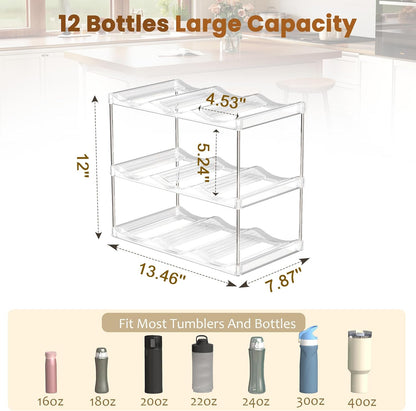 LAMU Stackable Water Bottle Holder Organzier for 40 oz Large Tumbler, 2 Tier Clear Tumbler Bottle Cup Rack for Kitchen Cabinet Organziers and Storage, Hold 6