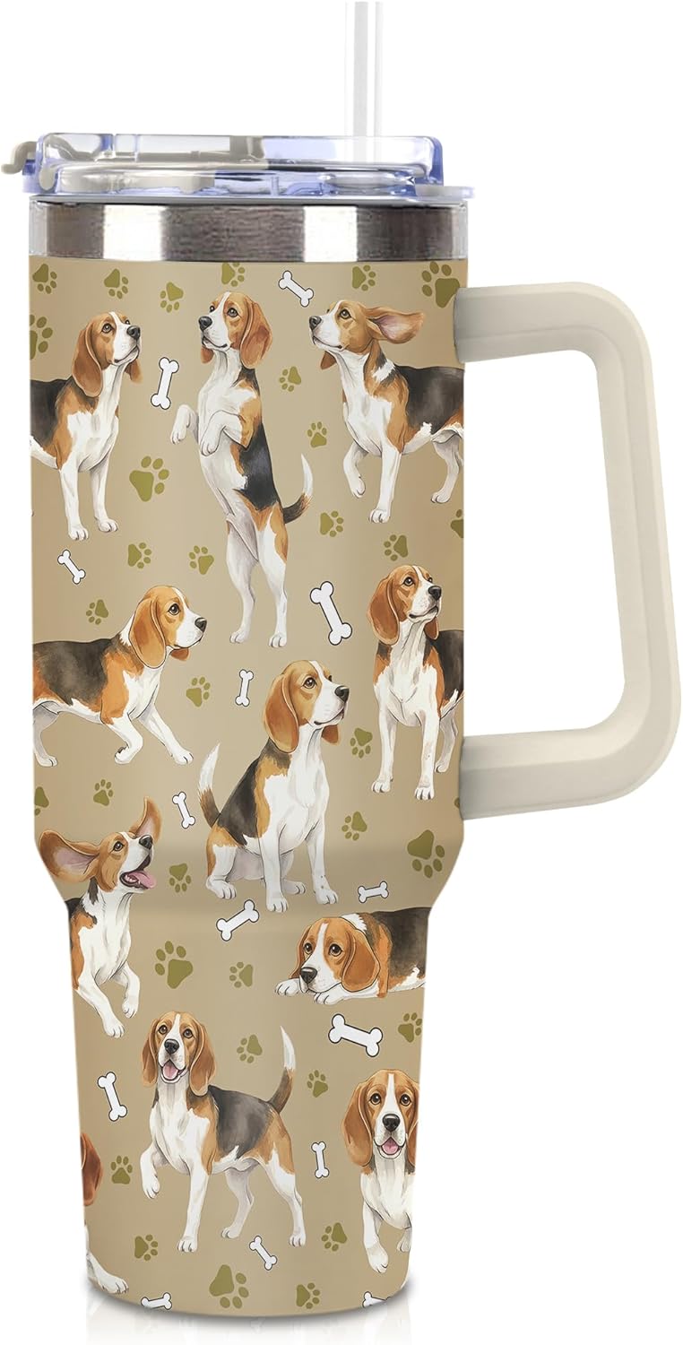 Beagle Gifts for Women Men, 40oz Stainless Steel Insulated Tumbler Travel Cup Mug, Funny and Unique Beagle Gifts for Dog Lover - Colors B