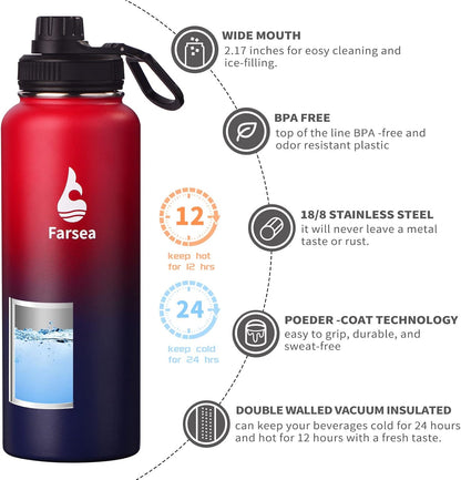 Farsea Insulated Water Bottle With Paracord Handle, Protective Silicone Boot and 2 Lids (Straw Lid & Spout Lid), Stainless Steel Water Bottle Wide Mouth, Double Wall Sweat-Proof BPA-Free, 24 oz