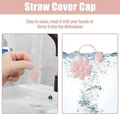 Flower Straw Covers Toppers for Stanley Cups 30&40 Oz Tumbler with Handle Accessories 4PCS Silicone Straw Caps Reusable Straws Tips Protectors for Stanley Cup 10mm 0.4in Straws,Off White
