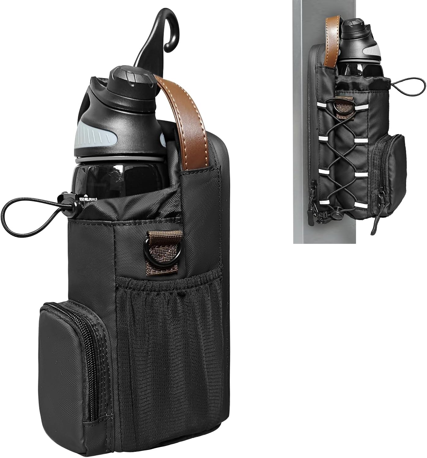 JACZZO Magnetic Gym Bag for Men and Women, Magnetic Water Bottle Holder for Gym, Small Gym Bag, Gym Gifts for Women and Men (Black, <40 OZ)