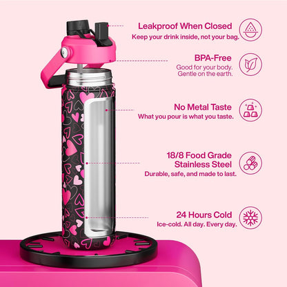 ENCOOL Insulated Water Bottle with Straw Stainless Steel Water Bottle, Leak-Proof, BPA-Free, Double Wall Vacuum Keeps Cold for 24 Hours for Sports, Travel, School (26 oz, Cotton Candy) - Colors C