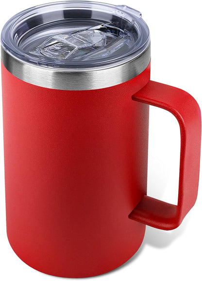 22oz Insulated Coffee Mug with Handle & Leak-Proof Lid - Double Wall Stainless Steel Travel Tumbler for Commute/Office/Home, Orange, 1 Pack