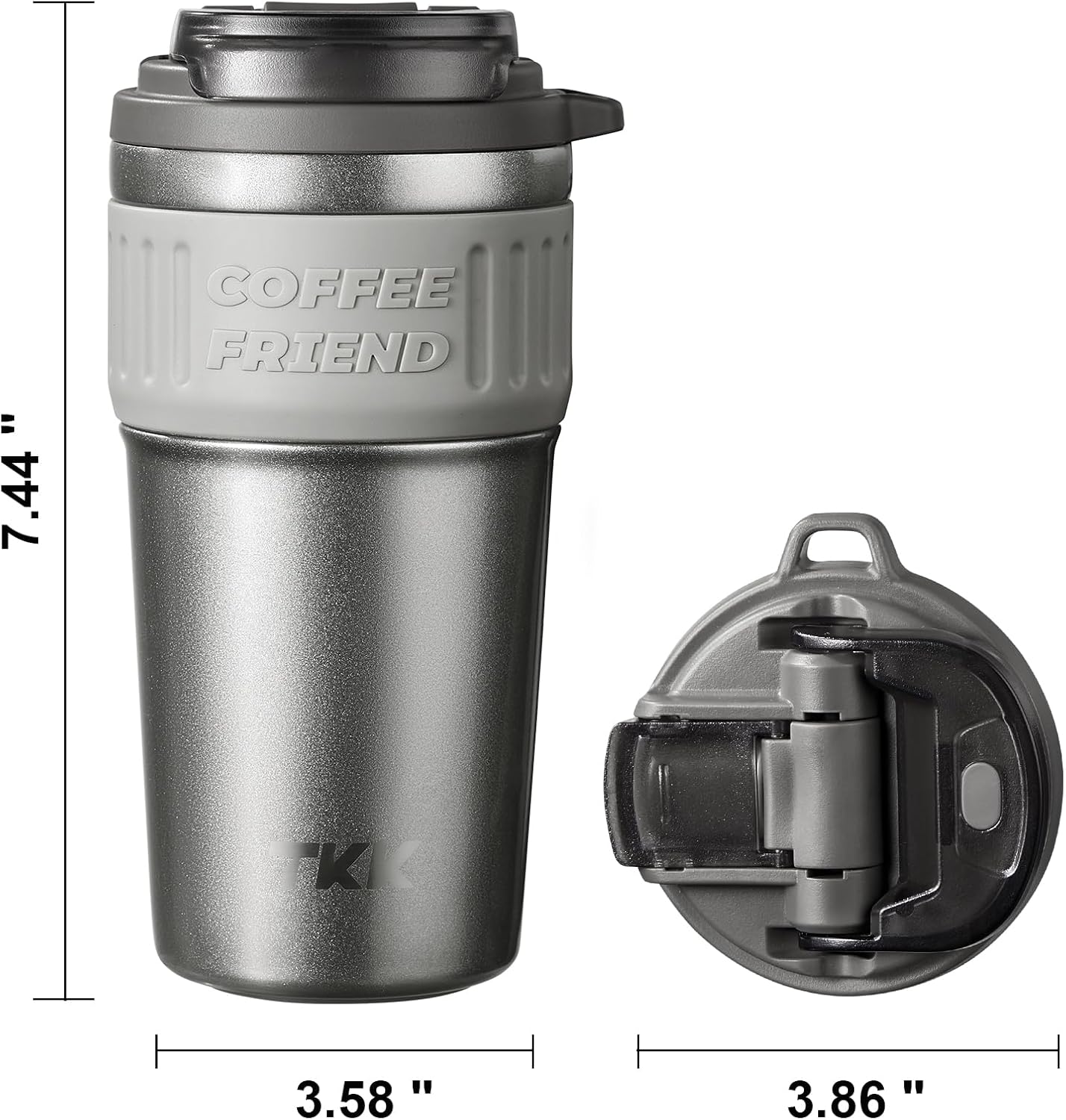TKK Insulated Coffee Mug with Ceramic Coating, 21oz Iced Coffee Tumbler Cup with Straw Lid Double Wall Vacuum Leak Proof Travel Mug with Strap for Hot and Iced Beverage, Tungsten Steel
