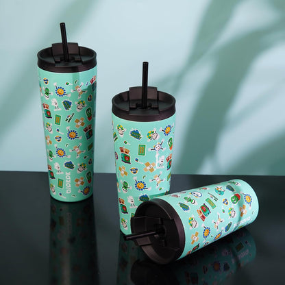 BJPKPK 22oz Insulated Tumbler With lid And Straw Stainless Steel Tumblers Travel Coffee Mug Reusable Thermal Cup,Sky
