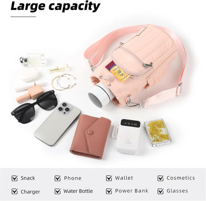Rueesh Water Bottle Holder Bag with Adjustable Strap, Insulated Bottle Carrier Bag RFID Crossbody Sling Bag for Gym Walking