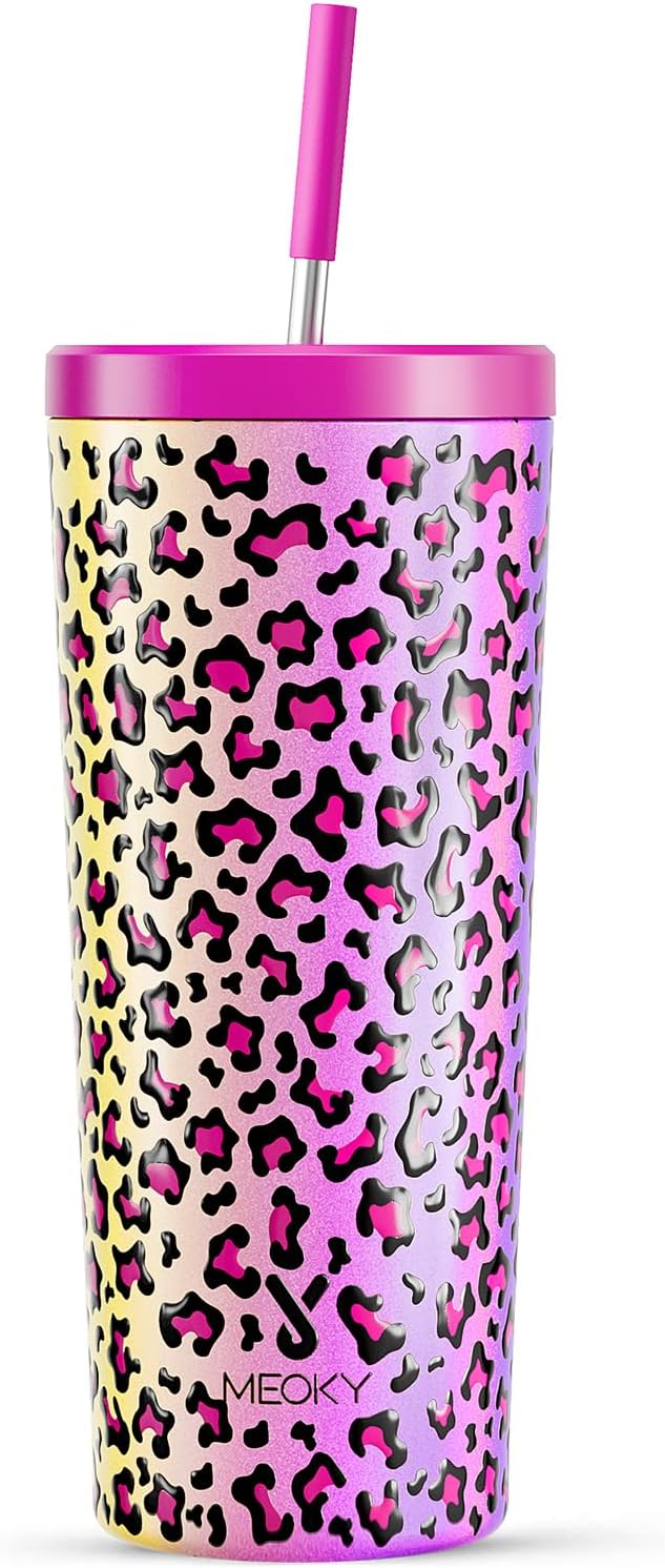 Meoky 24 oz Insulated Tumbler with Lid and Straw, Stainless Steel Vacuum Insulated Tumbler, Keeps Cold for 24 Hours, 100% Leak Proof, Fits in Car Cup Holder (Night)