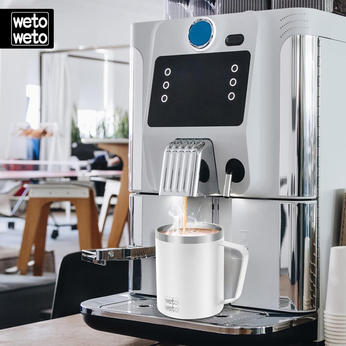 WETOWETO 14 oz Coffee Mug, Vacuum Insulated Camping Mug with Lid, Double Wall Stainless Steel Travel Tumbler Cup, Thermal Coffee Mug, Powder Coated Navy Blue