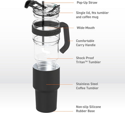 asobu Ultimate Ceramic Travel Mug, 12oz Insulated Stainless Steel Coffee Cup with Handle & Splash-Resistant Lid, Ceramic Lined for Pure Taste, BPA-Free, Double-Wall Vacuum for Hot Drinks