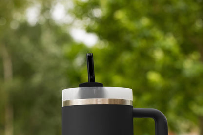 Halm Glass Straws - 6 Long 12 inch Bent Stanley Cup Replacement Drinking Straws + Plastic-Free Cleaning Brush - Perfect for Bottles & Quencher - Made in Germany - Dishwasher Safe - Eco-Friendly