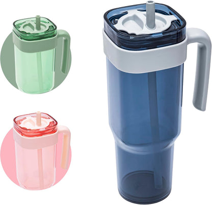 34oz Leakproof Straw Tumbler with Lid and Straw Double Wall Slim Coffee Cup Reusable BPA Free Plastic Travel Mug Integrated Handle Dishwasher Safe