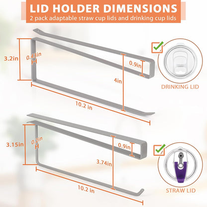 Tumbler Lid Organizer, Horizontal Tumbler Lid Storage Hook Up to 10 Lids, Space Saving Cup Lid Holders Under Cabinet Tumbler Lid Hook for Kitchen Organizer and Storage,Hanging Paper Towel Rack Hanger