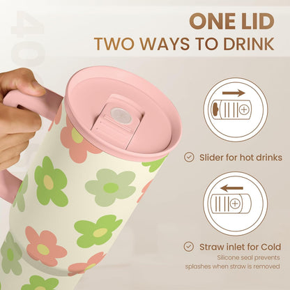 SANDJEST Pickleball 40oz Tumbler With Handle and Straw, Pickleball Queen Insulated Stainless Steel Travel Coffee Mug for Women Girls Players, Gift Idea for Birthday Christmas Mothers Day