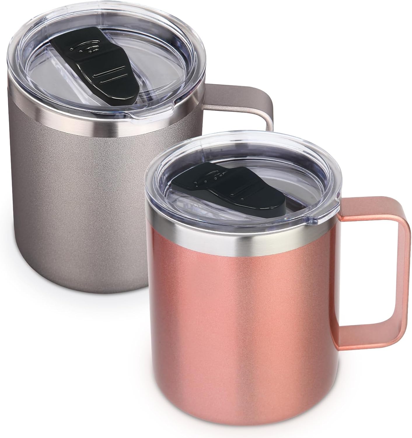 Volhoply 14oz Insulated Stainless Steel Coffee Mug with Lid Bulk 4 Pack,Double Wall Vacuum Travel Coffee Cup with Handle,Reusable Metal Cups Tumbler Cup,Camping Mugs,Ideal Gifts(Mix,4)