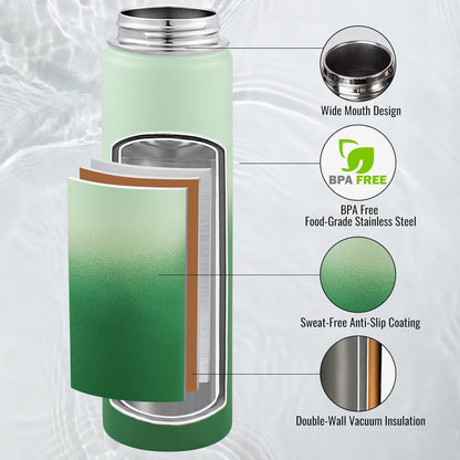 Fijinhom 24 oz Insulated Water Bottle with Handle, 304 Stainless Steel Water Bottles with Wide Mouth, Double Wall Vacuum Sports Water Bottle, BPA Free, Keep Cold and Hot, Black | with Handle