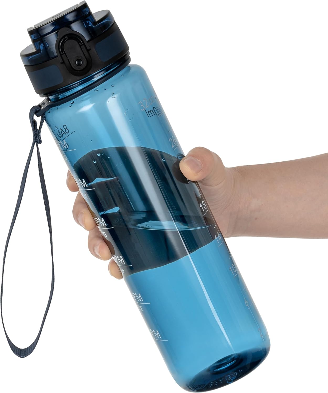 OLDLEY Water Bottle, 32oz Motivational Sports Water Bottle with Time Marker - Times to Drink - Tritan, BPA Free, Wide Mouth Leakproof, Clear (1 Bottle)