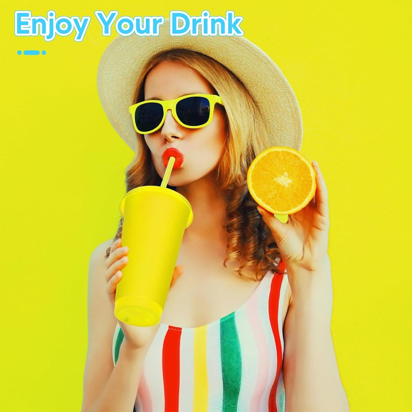 24 Pack Plastic Tumblers with Lids and Straw, Reusable Cups with Lids and Straws Colorful Cups for Cold Drink Iced Coffee, Plastic Tumbler Bulk for Party Birthday Gifts (24 oz, Stylish Colors)