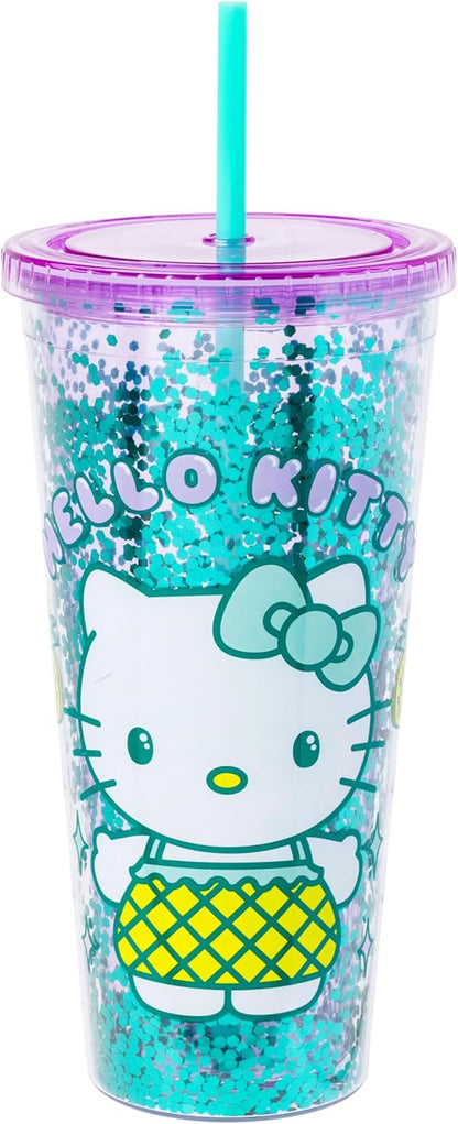 Silver Buffalo Sanrio Hello Kitty Milk Carton Pattern Plastic Boba Tumbler w Lid and Wide Straw, 24 Ounces