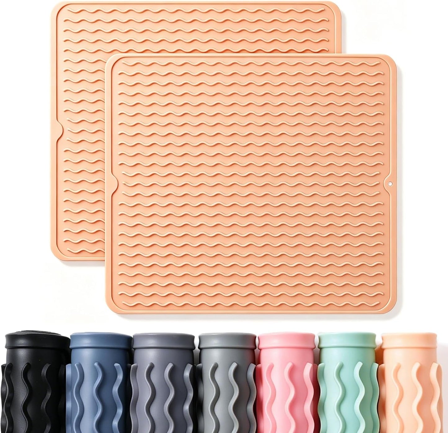2 Pack Caketime Silicone Dish Drying Mat for Kitchen Counter Heat Resistant Under Sink Waterproof Coffee Bar Accessories Dining Rack Stone Utensil Holder Countertop Decor Must Haves 2026