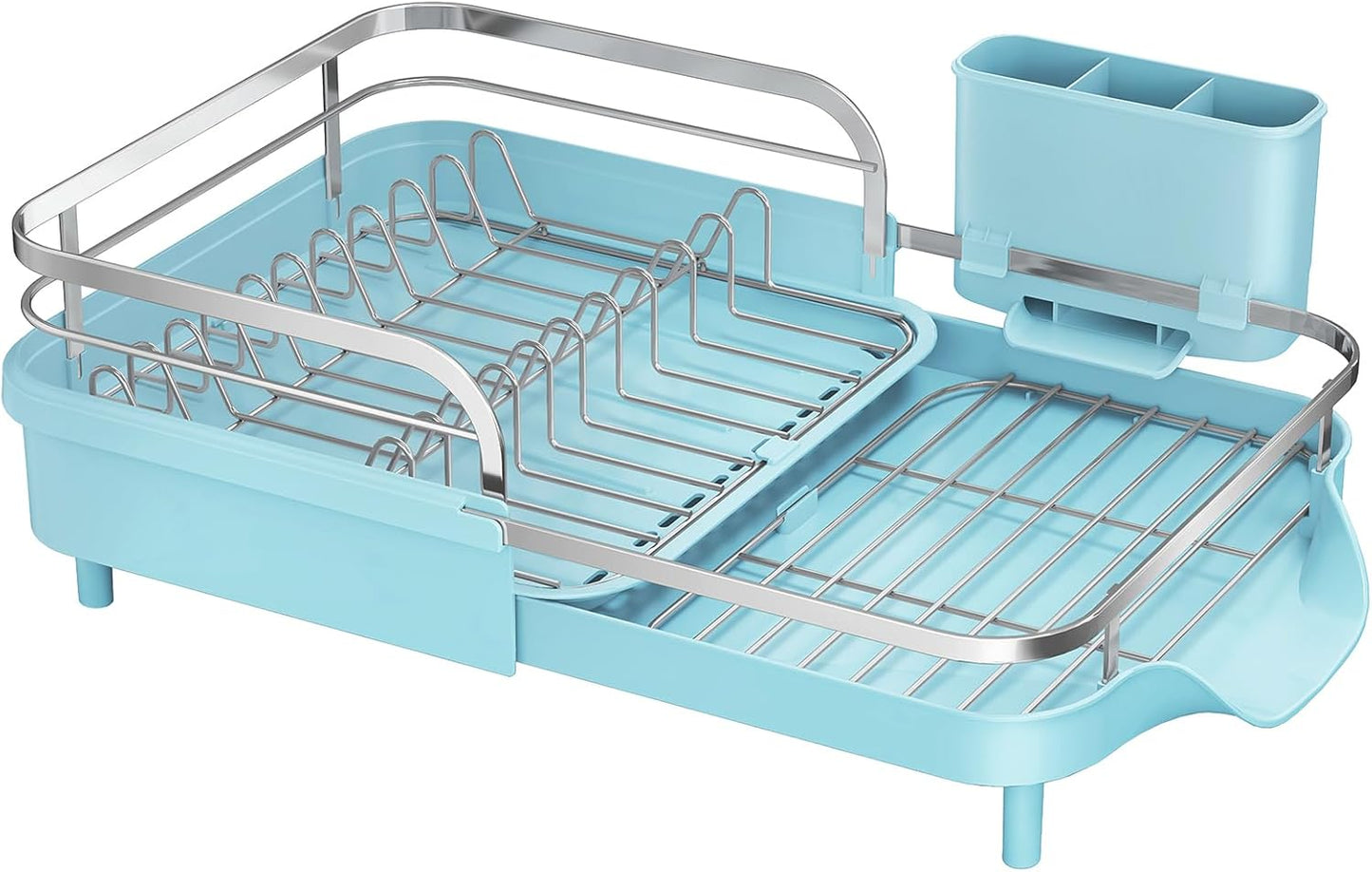 SAYZH Dish Drying Rack - Expandable Dish Rack for Kitchen Counter, Rust-Resistant Dish Drainer with Utensil Holder and Raised Guardrail, Kitchen Organizer for Cup and Bottle (Black)