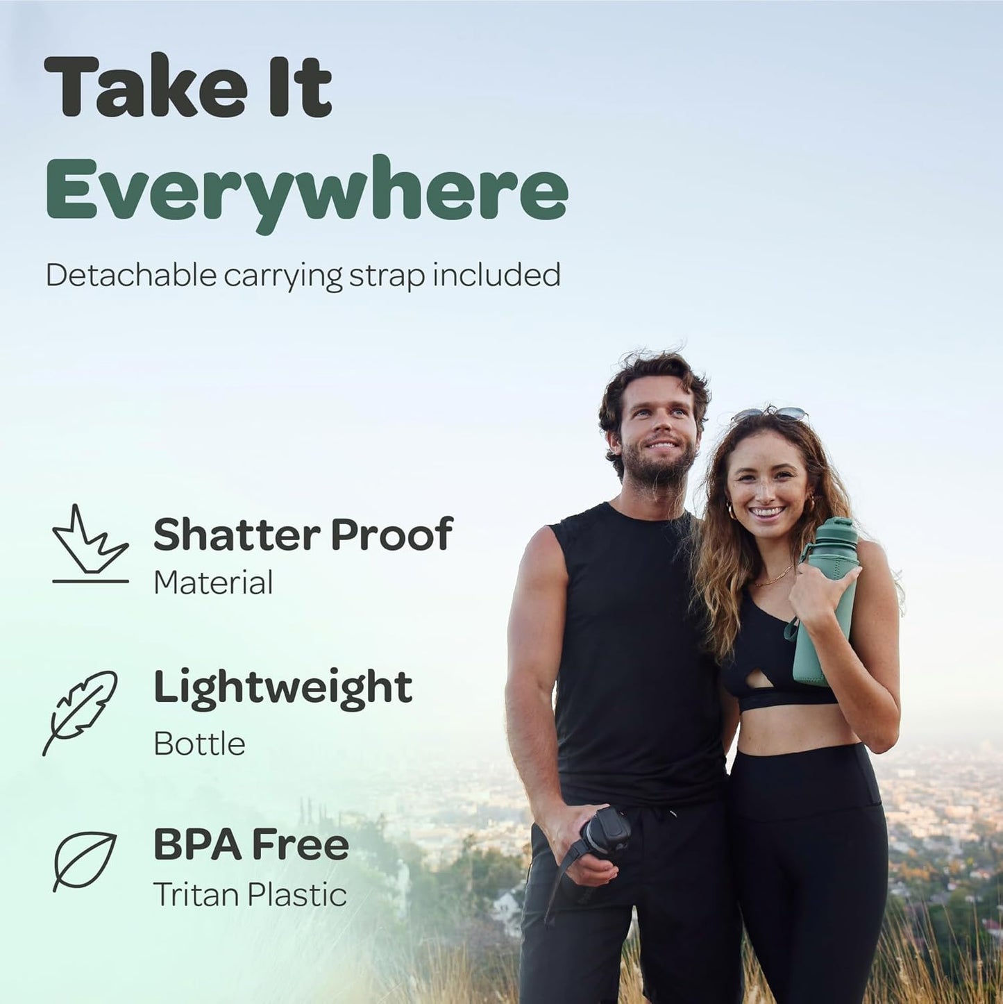 Hydracy Water Bottle with Time Marker -Large BPA Free Water Bottle & No Sweat Sleeve -Leak Proof Gym Bottle with Times to Drink - Ideal for Fitness Sports & Outdoors