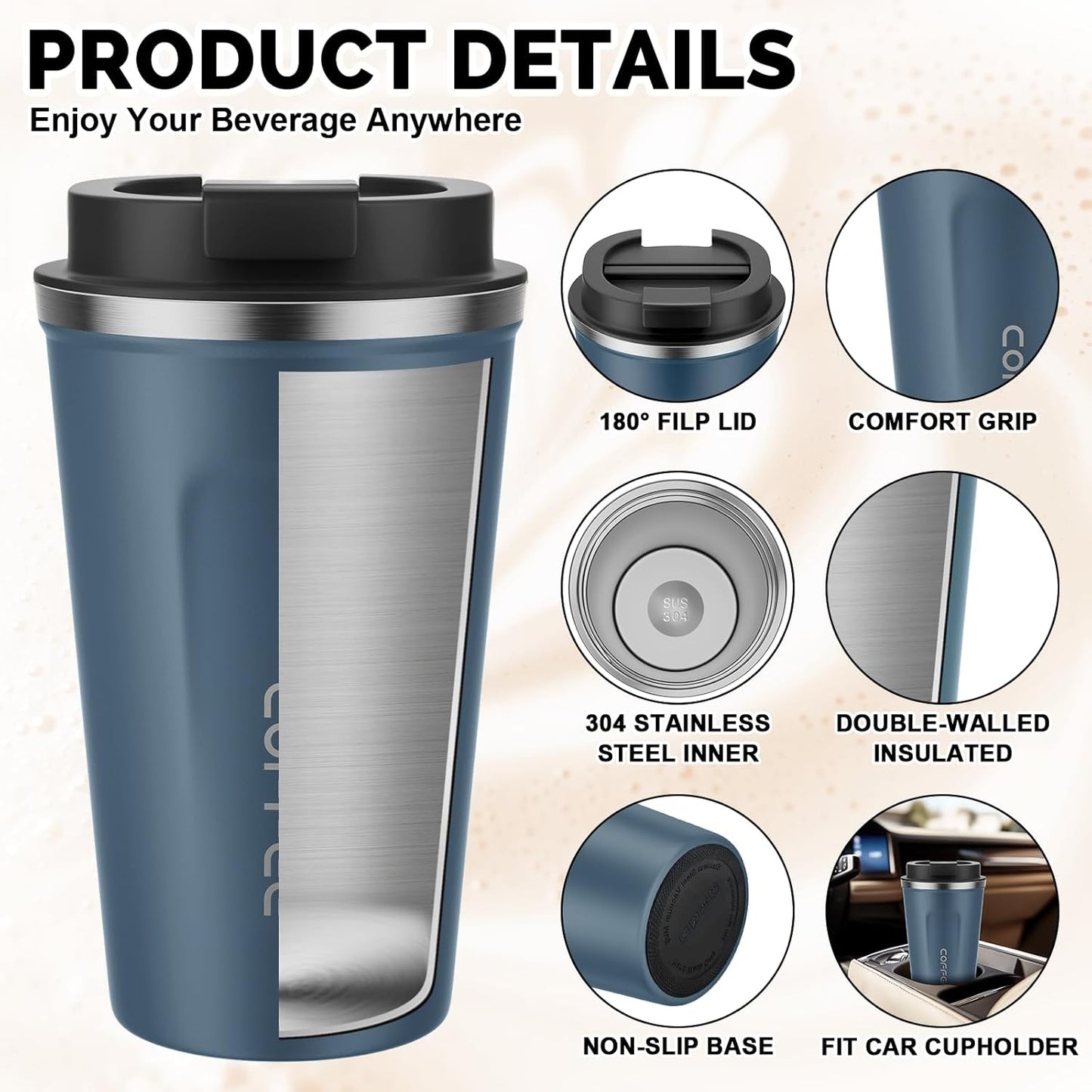 MOMSIV 12oz Travel Mug, Insulated Coffee Cup with Leakproof Lid, Travel Coffee Mug Vacuum Stainless Steel Double Walled Reusable Coffee Cup for Hot and Cold Water Coffee