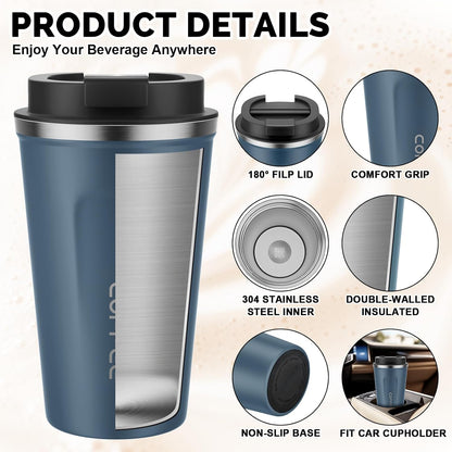 MOMSIV 12oz Travel Mug, Insulated Coffee Cup with Leakproof Lid, Travel Coffee Mug Vacuum Stainless Steel Double Walled Reusable Coffee Cup for Hot and Cold Water Coffee