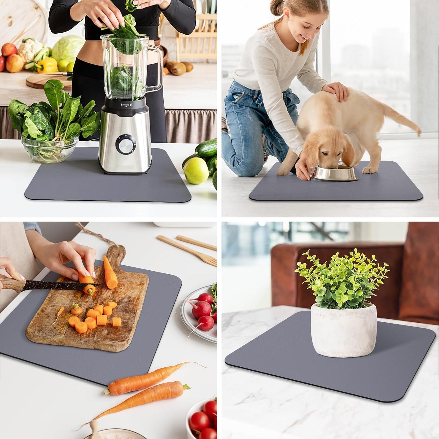 WISELIFE Dish Drying Mat Super Absorbent Drying Mat Large Dish Drying Mats for Kitchen Counter Easy Clean Dish Mat Kitchen Drying Mat15"x 18" Stylish Grey