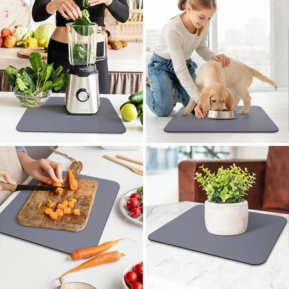 WISELIFE Dish Drying Mat Super Absorbent Drying Mat Large Dish Drying Mats for Kitchen Counter Easy Clean Dish Mat Kitchen Drying Mat15"x 18" Stylish Grey