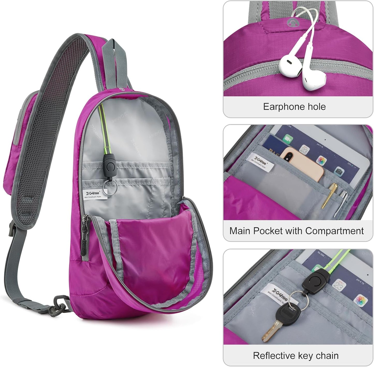 G4Free Sling Bag RFID Blocking Lightweight Crossbody Backpack Chest Shoulder Bag for Travel Sports Running