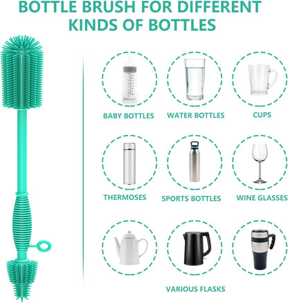 Silicone Bottle Brush,Double Sided with Sturdy Handle,Easy to Clean & Scratch-Free Brush for Baby Bottles,Sports Bottles,Insulated Bottles and 30/40 oz Tumblers(Green)