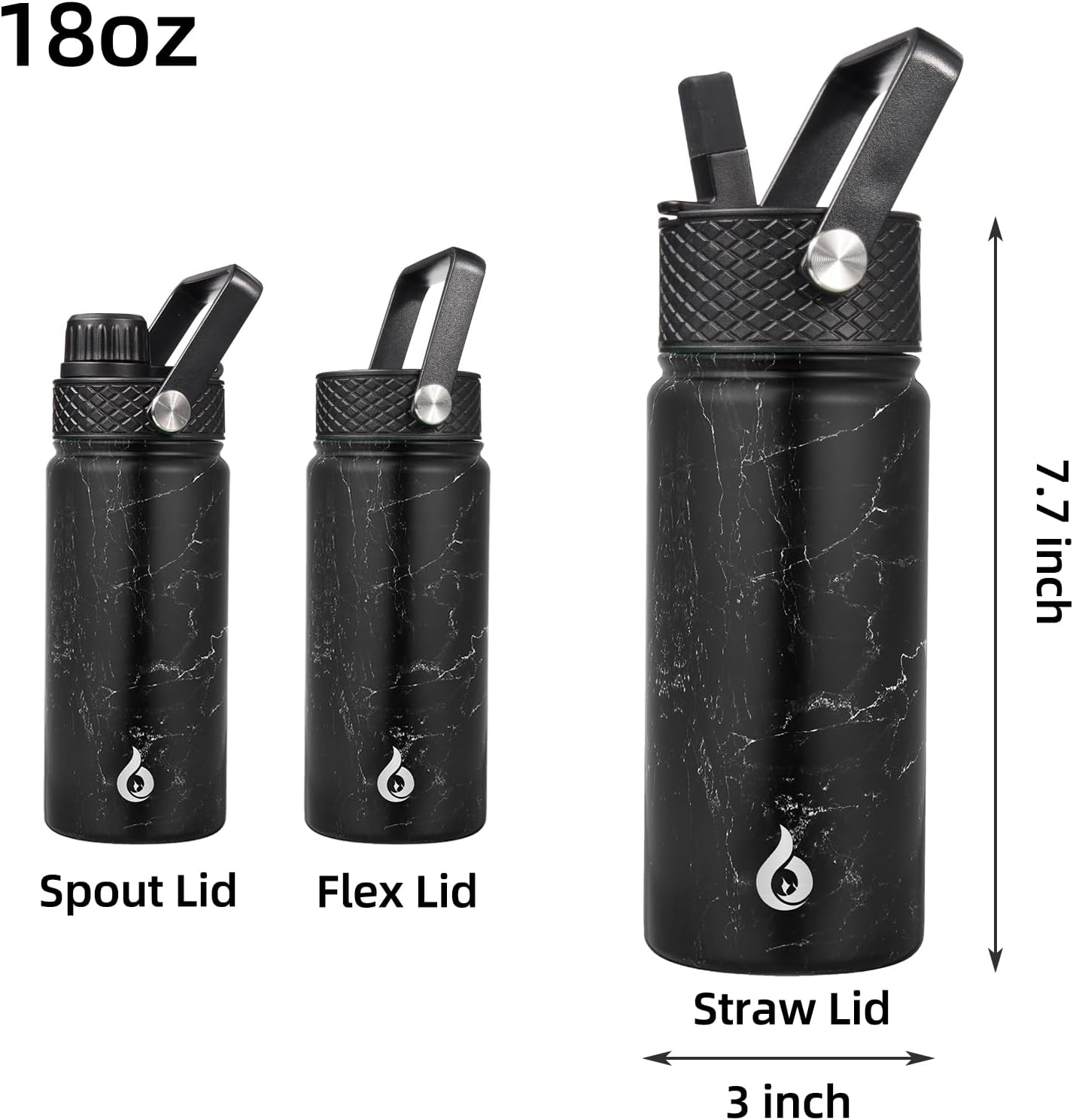 BJPKPK Insulated Water Bottles with Straw Lid, 40oz Stainless Steel Water Bottles with 3 Lids, BPA Free Leakproof Thermo, Tumblers, Cups for Sports, Gym- Midnight - Colors A